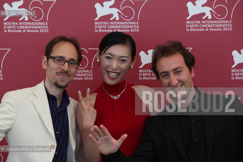 67th Venice International Film Festival - Venice September 4, 2010 - Photocall of the film Tarda Estate - The directors Antonio Di Trapani (Right) and Marco De Angelis, the actress Chiaki Oshima..