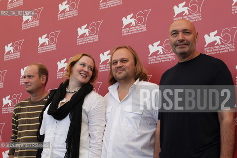 67th Venice International Film Festival - Venice September 4, 2010 - Photocall of the film Ovsyanki (Silent Souls) - The director Aleksei Fedorchenko, actors Igor Sergeyev and Yuriy Tsurilo, actress Yuliya Aug