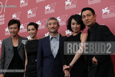 67th Venice International Film Festival - Venice September 5, 2010 - Photocall of the film Di Renjie Zhi Tongtian Diguo (Detective Dee and the Mystery of the Phantom Flame) - The actor Deng Chao, actress Li Bingbing, the director Tsui Hark, the actress Carina Lau and actor Andy Lau