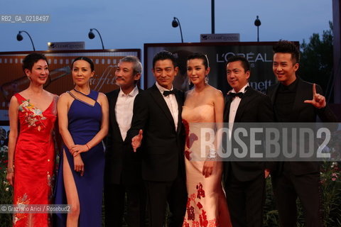 67th Venice International Film Festival - Venice September 5, 2010 - Red Carpet of the film Di Renjie Zhi Tongtian Diguo (Detective Dee and the Mystery of the Phantom Flame) - (L-R) Film producer Nansun Shi, actress Carina Lau, director Tsui Hark, actor Andy Lau, actress Li Bingbing producer Zhonglei Wang and actor Deng Chao