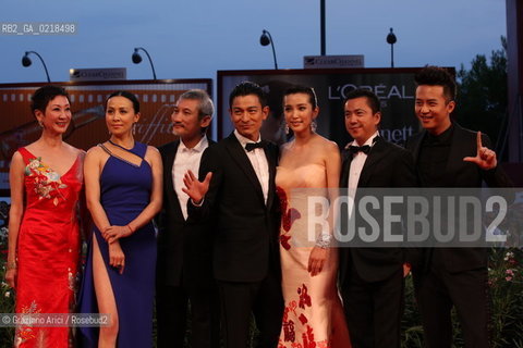 67th Venice International Film Festival - Venice September 5, 2010 - Red Carpet of the film Di Renjie Zhi Tongtian Diguo (Detective Dee and the Mystery of the Phantom Flame) - (L-R) Film producer Nansun Shi, actress Carina Lau, director Tsui Hark, actor Andy Lau, actress Li Bingbing producer Zhonglei Wang and actor Deng Chao