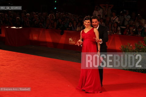 67th Venice International Film Festival - Venice September 5, 2010 - Red Carpet of the film Post Mortem - The director Pablo Larrain with the actress Antonia Zegers