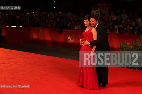 67th Venice International Film Festival - Venice September 5, 2010 - Red Carpet of the film Post Mortem - The director Pablo Larrain with the actress Antonia Zegers