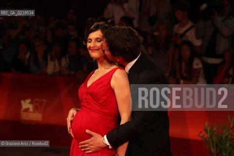 67th Venice International Film Festival - Venice September 5, 2010 - Red Carpet of the film Post Mortem - The director Pablo Larrain with the actress Antonia Zegers