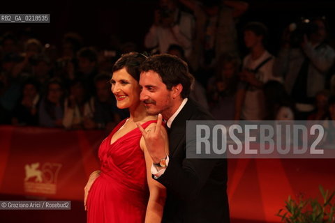 67th Venice International Film Festival - Venice September 5, 2010 - Red Carpet of the film Post Mortem - The director Pablo Larrain with the actress Antonia Zegers