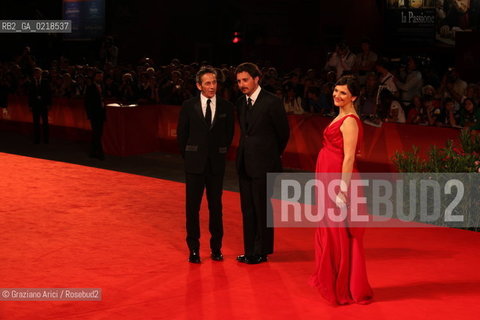 67th Venice International Film Festival - Venice September 5, 2010 - Red Carpet of the film Post Mortem - The director Pablo Larrain (center), Alfredo Castro actor, Antonia Zegers