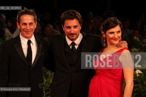 67th Venice International Film Festival - Venice September 5, 2010 - Red Carpet of the film Post Mortem - The director Pablo Larrain (center), Alfredo Castro actor, Antonia Zegers