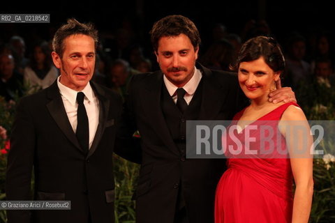67th Venice International Film Festival - Venice September 5, 2010 - Red Carpet of the film Post Mortem - The director Pablo Larrain (center), Alfredo Castro actor, Antonia Zegers