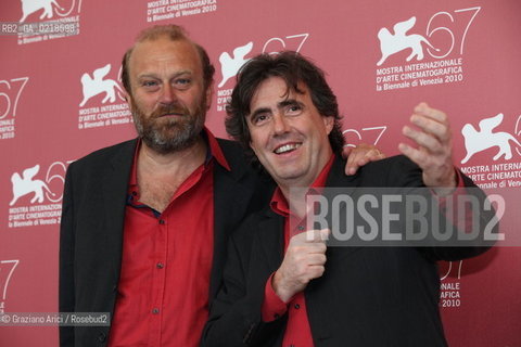 67th Venice International Film Festival - Venice September 5, 2010 - Photocall of the film Ma Che Storia - The director Gianfranco Pannone (left) and the producer Luciano Sovena