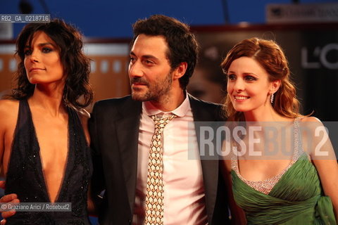 67th Venice International Film Festival - Venice September 5, 2010 - Red Carpet of the film Vallanzasca - Gli Angeli Del Male - The actors Filippo Timi with Valeria Solarino and Federica Vincenti (right)