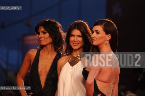 67th Venice International Film Festival - Venice September 5, 2010 - Red Carpet of the film Vallanzasca - Gli Angeli Del Male - Monica Barladeanu between actresses Paz Vega (right) and Valeria Solarino (left).