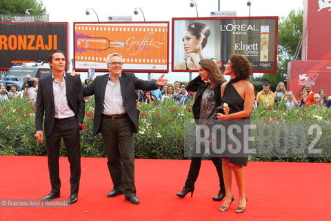 67th Venice International Film Festival - Venice September 8, 2010 - Red Carpet of the film Sorelle Mai - The director Marco Bellocchio (center) with the actors (left) Pier Giorgio Bellocchio and Elena Bellocchio and Valetina Bardi