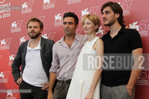 67th Venice International Film Festival - Venice September 9, 2010 - Photocall of the film La Solitudine Dei Numeri Primi - Left to right: author of the novel, co-screenwriter Paolo Giordano, the director  Saverio Costanzo, actress Alba Rohrwacher, actor Luca Marinella