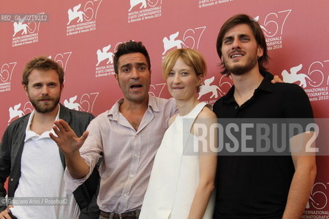 67th Venice International Film Festival - Venice September 9, 2010 - Photocall of the film La Solitudine Dei Numeri Primi - Left to right: author of the novel, co-screenwriter Paolo Giordano, the director  Saverio Costanzo, actress Alba Rohrwacher, actor Luca Marinella