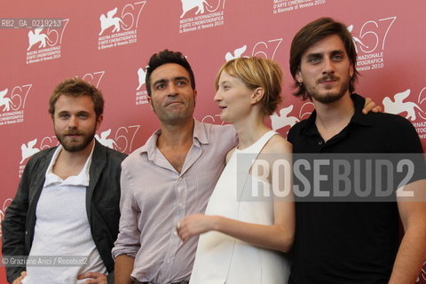 67th Venice International Film Festival - Venice September 9, 2010 - Photocall of the film La Solitudine Dei Numeri Primi - Left to right: author of the novel, co-screenwriter Paolo Giordano, the director  Saverio Costanzo, actress Alba Rohrwacher, actor Luca Marinella