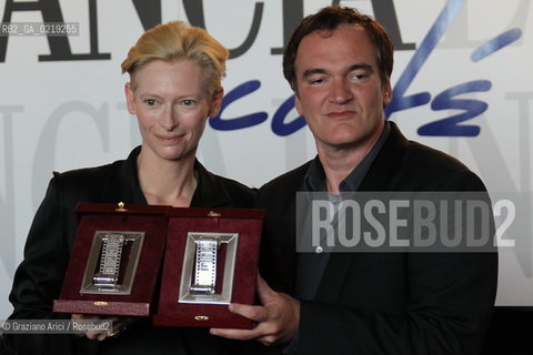 67th Venice International Film Festival - Venice September 9, 2010 - Director Quentin Tarantino and actress Tilda Swinton receive the prize Nastro dArgento