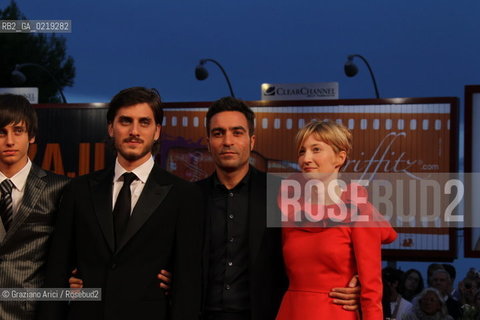 67th Venice International Film Festival - Venice September 9, 2010 - Photocall of the film La Solitudine Dei Numeri Primi - Left to right: actor Luca Marinella, director  Saverio Costanzo and actress Alba Rohrwacher