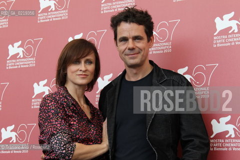 67th Venice International Film Festival - Venice September 10, 2010 - Photocall of the film Drei - The director Tom Tykwer with actress Sophie Rois