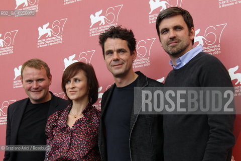 67th Venice International Film Festival - Venice September 10, 2010 - Photocall of the film Drei - Left to right: actor Devid Striesow, actress Sophie Rois, director Tom Tykwer, actor Sebastian Schipper