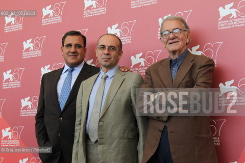 67th Venice International Film Festival - Venice September 10, 2010 - Photocall of the film LUltimo Gattopardo - Ritratto di Goffredo Lombardo - The director Giuseppe Tornatore (center) with Guido Lombardo producer (left) and Enrico Lucherini