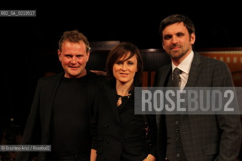 67th Venice International Film Festival - Venice September 10, 2010 - Red Carpet of the film Drei - Right to left: actor Sebastian Schipper, actress Sophie Rois, actor Devid Striesow