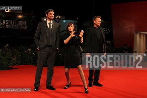 67th Venice International Film Festival - Venice September 10, 2010 - Red Carpet of the film Drei - Left to right: actor Sebastian Schipper, actress Sophie Rois, actor Devid Striesow
