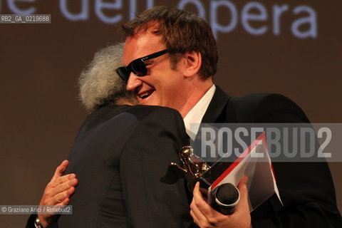 67th Venice International Film Festival - Venice September 11, 2010 - The Awards at the 67th Venice Film Festival - Special Lion for an Overall Work to : Monte Hellman.Quentin Tarantino (right) and director Monte Hellman