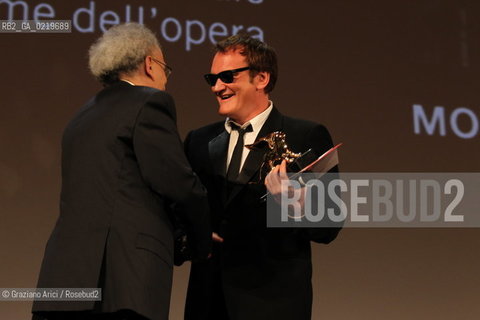 67th Venice International Film Festival - Venice September 11, 2010 - The Awards at the 67th Venice Film Festival - Special Lion for an Overall Work to : Monte Hellman.Quentin Tarantino (right) and director Monte Hellman
