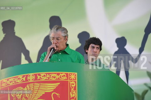 Venice 12/09/10 - Festa dei popoli Padani : The Minister and Lega Nord President Umberto Bossi with his son, Renzo  @ Graziano Arici