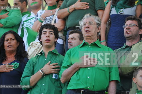 Venice 12/09/10 - Festa dei popoli Padani : The Minister and Lega Nord President Umberto Bossi with his son, Renzo  @ Graziano Arici