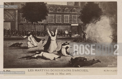 -PARIGI, EUGENE APPERT,  MASSACRE DES DOMINICAINS DARCUEIL - ROUTE DITALIE 38, 25 MAGGIO 1871. STAMPA ALLALBUMINA INCOLLATA SU CARTONE, CARTE DE VISITE, CM 6,2X10,5  MASSACRO DEI DOMINICANI DARCUEIL, PRETE, FOTOMONTAGGIO, COMUNE DI PARIGI  FOTOANTICHE .-PARIS, EUGENE APPERT, ASSASSINATION OF DOMINICANS DARCUEIL,  25 MAY 1871. ALBUMEN PHOTOGRAPH MOUNTED ON CARDBOARD, CARTE DE VISITE CM 6,2X10,5 © ARCHIVIO Graziano Arici/Rosebud2 ..