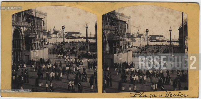-VENEZIA, SENZA INDICAZIONE DELLAUTORE, BASILICA E PIAZZA S. MARCO, ANTE 1866. POSITIVO ALLALBUMINA MONTATO SU CARTONE, FOTOGRAFIA STEREOSCOPICA, CM 17X8,2.FOTOANTICHE, SAN MARCO  .-VENICE, NO AUTHORS INDICATION, BASILICA E S. MARCO, ANTE 1866. ALBUMEN POSITIVE MOUNTED ON CARDBOARD, STEREOSCOPICAL PHOTOGRAPH CM 17X8,2 © ARCHIVIO Graziano Arici/Rosebud2 