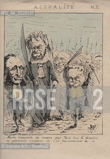 -SENZA INDICAZIONE DAUTORE, MARCHE TRIOMPHALE DES RURAUX SUR PARIS SOUS LA DIRECTION DES VALEREUX MEMBRES DE LEX GOUVERNEMENT DE LA DEFAILLANCE NATIONALE, CARICATURE, ACTUALITE N° 71, PARIGI, SENZA DATA. STAMPA COLORATA A MANO CM 27X35. CARICATURA, COMUNE DI PARIGI, FOTOANTICHE.-NO AUTHORS INDICATION, MARCHE TRIOMPHALE DES RURAUX SUR PARIS SOUS LA DIRECTION DES VALEREUX MEMBRES DE LEX GOUVERNEMENT DE LA DEFAILLANCE NATIONALE, CARICATURES, ACTUALITE N° 71, PARIS, UNDATED.  HAND COLORED PRINT CM 27X35 © ARCHIVIO Graziano Arici/Rosebud2 