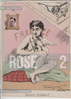 -SENZA INDICAZIONE DAUTORE, PAUVRE COLOMBE!..., CARICATURE, PARIGI, SENZA DATA. STAMPA COLORATA A MANO CM 21X28,5. CARICATURA, COMUNE, COMUNE DI PARIGI, FOTOANTICHE.-NO AUTHORS INDICATION, PAUVRE COLOMBE!..., CARICATURES, PARIS, UNDATED.  HAND COLORED PRINT CM 21X28,5 © ARCHIVIO Graziano Arici/Rosebud2 