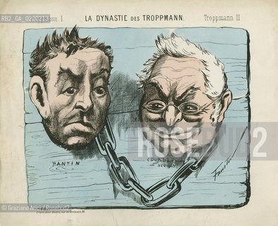 -COMUNE DI PARIGI,FAUSTIN AUTORE, LA DYNASTIE DES TROPPMANN, CARICATURE, PARIGI, SENZA DATA. STAMPA COLORATA A MANO CM 21X28,5.CARICATURA,COMUNE DI PARIGI, FOTOANTICHE .-AUTHOR FAUSTIN, LA DYNASTIE DES TROPPMANN, CARICATURES, PARIS, UNDATED.  HAND COLORED PRINT CM 21X28,5 © ARCHIVIO Graziano Arici/Rosebud2 
