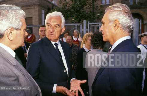 Ravenna,1992.Festa Il Moro di Venezia. Il presidente della Montedison Raul Gardini e il Presidente della Compagnia della Vela, Giulio Donatelli. Presidente Montedison .Ravenna,1992.Party The Moro of Venice.The Montedison President Raul Gardini  ©Graziano Arici/Rosebud2
