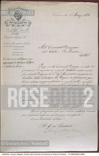 Localizzazione:..VENEZIA / CANNAREGIO..Oggetto:..Soggetto:..CA VENDRAMIN CALERGI / MUSEO RICHARD WAGNER / LETTERA DEL COMUNE DI VENEZIA AL TEATRO LA FENICE PER INFORMAZIONI SULL OPERA L ANELLO DEL NIBELUNGO..Cronologia: ....Definizione Culturale:..   Autore: ....   Stile:....   Editori/Stampatori:..   Committenza:..Materia e Tecnica:..Collocazione:..Note:..MONUMENTALE..Riproduzione Fotografica:..Graziano Arici/Rosebud2 .Copyright:..Graziano Arici/Rosebud2 .Data:..1990..Costo:..A..La cessione dei diritti di questa immagine si intende per quanto di nostra competenza. Non comprende invece le eventuali spese  relative a diritti che potranno essere richiesti dagli Enti o persone fisiche cui appartengono eventualmente i soggetti  ripresi. Tali costi, ove necessari, e l’espletamento di qualsivoglia pratica di richiesta di concessione del permesso di pubblicazione sono esclusivamente a carico e a cura del soggetto acquirente di questa immagine.