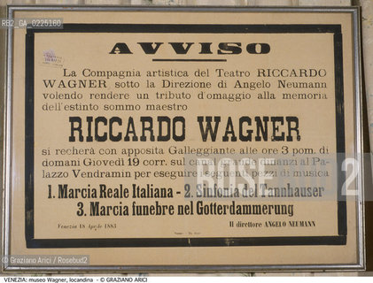 Localizzazione:..VENEZIA / CANNAREGIO..Oggetto:..Soggetto:..CA VENDRAMIN CALERGI / MUSEO RICHARD WAGNER / LOCANDINA DI CONCERTO DEL 1833..Cronologia: ....Definizione Culturale:..   Autore: ....   Stile:....   Editori/Stampatori:..   Committenza:..Materia e Tecnica:..Collocazione:..Note:..MONUMENTALE..Riproduzione Fotografica:..Graziano Arici/Rosebud2 .Copyright:..Graziano Arici/Rosebud2 .Data:..1990..La cessione dei diritti di questa immagine si intende per quanto di nostra competenza. Non comprende invece le eventuali spese  relative a diritti che potranno essere richiesti dagli Enti o persone fisiche cui appartengono eventualmente i soggetti  ripresi. Tali costi, ove necessari, e l’espletamento di qualsivoglia pratica di richiesta di concessione del permesso di pubblicazione sono esclusivamente a carico e a cura del soggetto acquirente di questa immagine.