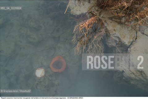 Caption: Nome:..ISOLA DEL LAZZARETTO NUOVO....Localizzazione:..VENEZIA / ISOLA DEL LAZZARETTO NUOVO / LAGUNA NORD..VENICE / THE ISLE OF LAZZARETTO NUOVO / THE NORTH LAGOON..Soggetto:..ISOLA DEL LAZZARETTO NUOVO / ..Reperti ceramici frammentari recuperati nell’ambito di interventi di archeologia lagunare...ARCHEOLOGIA..Cronologia:......Autore:.. ....Stile:......Editori Stampatori:......Committenza:......Materia e Tecnica:......Collocazione:..TESON GRANDO / ISOLA DEL LAZZARETTO NUOVO....Note:..NEL XV SEC. DIVENTA LAZZARETTO PER LESPURGO DELLE MERCI E SUCCESSIVAMENTE DELLE PERSONE SOSPETTE DI CONTAGIO. DOPO LA PESTILENZA DEL XVI SEC. VIENE ABBANDONATA E NEL 1800 DIVENTA ZONA MILITARE ..THE ISLAND BECAME A QUARANTINE STATION IN XVth CENTURY, FIRST FOR GOODS AND LATER FOR INDIVIDUALS SUSPECTED OF BEING INFECTED. AFTER THE PLAGUES OF THE XVIth CENTURY, THE ISLAND WAS ABANDONED AND IT BECAME A MILITARY POST IN 1800 ..Riproduzione Fotografica:..Graziano Arici/Rosebud2 ...Copyright:..Graziano Arici / rosebud2/....Data:..1999....Costo:..A....Key:..ISOLE ABBANDONATE..UNINHABITED ISLANDS