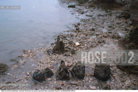 Caption: Nome:..ISOLA DEL LAZZARETTO NUOVO....Localizzazione:..VENEZIA / ISOLA DEL LAZZARETTO NUOVO / LAGUNA NORD..VENICE / THE ISLE OF LAZZARETTO NUOVO / THE NORTH LAGOON..Soggetto:..ISOLA DEL LAZZARETTO NUOVO / ..Resti di antiche palificate verticali rinvenute nei pressi dell’isola del Lazzaretto Nuovo...ARCHEOLOGIA..Cronologia:......Autore:.. ....Stile:......Editori Stampatori:......Committenza:......Materia e Tecnica:......Collocazione:..TESON GRANDO / ISOLA DEL LAZZARETTO NUOVO....Note:..NEL XV SEC. DIVENTA LAZZARETTO PER LESPURGO DELLE MERCI E SUCCESSIVAMENTE DELLE PERSONE SOSPETTE DI CONTAGIO. DOPO LA PESTILENZA DEL XVI SEC. VIENE ABBANDONATA E NEL 1800 DIVENTA ZONA MILITARE ..ARCHEOLOGIA..THE ISLAND BECAME A QUARANTINE STATION IN XVth CENTURY, FIRST FOR GOODS AND LATER FOR INDIVIDUALS SUSPECTED OF BEING INFECTED. AFTER THE PLAGUES OF THE XVIth CENTURY, THE ISLAND WAS ABANDONED AND IT BECAME A MILITARY POST IN 1800 ..Riproduzione Fotografica:..Graziano Arici/Rosebud2 ...Copyright:..Graziano Arici / rosebud2/....Data:..1999....Costo:..A....Key:..ISOLE ABBANDONATE..UNINHABITED ISLANDS