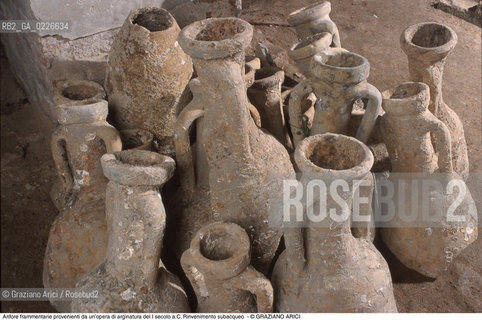 Caption: Nome:..ISOLA DEL LAZZARETTO NUOVO....Localizzazione:..VENEZIA / ISOLA DEL LAZZARETTO NUOVO / LAGUNA NORD..VENICE / THE ISLE OF LAZZARETTO NUOVO / THE NORTH LAGOON..Soggetto:..ISOLA DEL LAZZARETTO NUOVO / ..Anfore frammentarie provenienti da un’opera di arginatura del I secolo a.C. Rinvenimento subacqueo....ARCHEOLOGIA..Cronologia:......Autore:.. ....Stile:......Editori Stampatori:......Committenza:......Materia e Tecnica:......Collocazione:..TESON GRANDO / ISOLA DEL LAZZARETTO NUOVO....Note:..NEL XV SEC. DIVENTA LAZZARETTO PER LESPURGO DELLE MERCI E SUCCESSIVAMENTE DELLE PERSONE SOSPETTE DI CONTAGIO. DOPO LA PESTILENZA DEL XVI SEC. VIENE ABBANDONATA E NEL 1800 DIVENTA ZONA MILITARE ..ARCHEOLOGIA..THE ISLAND BECAME A QUARANTINE STATION IN XVth CENTURY, FIRST FOR GOODS AND LATER FOR INDIVIDUALS SUSPECTED OF BEING INFECTED. AFTER THE PLAGUES OF THE XVIth CENTURY, THE ISLAND WAS ABANDONED AND IT BECAME A MILITARY POST IN 1800 ..Riproduzione Fotografica:..Graziano Arici/Rosebud2 ...Copyright:..Graziano Arici / rosebud2/....Data:..1999....Costo:..A....Key:..ISOLE ABBANDONATE..UNINHABITED ISLANDS