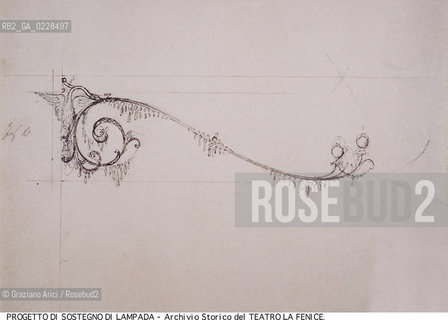 Nome: ..GRAN TEATRO LA FENICE..Descrizione: ..TEATRI / PROGETTO DI SOSTEGNO DI LAMPADA / DISEGNO DI GIAMBATTISTA MEDUNA DEL 1837 ..Credit:..ARCHIVIO STORICO DEL TEATRO LA FENICE/..Costo: ..A..Nazione: ..ITALIA..Città:..VENEZIA..Data: ..1987....La cessione dei diritti di questa immagine si intende per quanto di nostra competenza. Non comprende invece le eventuali spese  relative a diritti che potranno essere richiesti dagli Enti o persone fisiche cui appartengono eventualmente i soggetti  ripresi. Tali costi, ove necessari, e l’espletamento di qualsivoglia pratica di richiesta di concessione del permesso di pubblicazione sono esclusivamente a carico e a cura del soggetto acquirente di questa immagine.