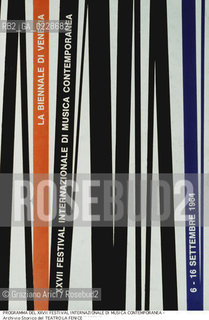 Nome:..XXVII FESTIVAL INTERNAZIONALE DI MUSICA CONTEMPORANEA ..Descrizione:..BIENNALE MUSICA / COPERTINA DEL PROGRAMMA DEL 1964..Credit:..ARCHIVIO STORICO DEL TEATRO LA FENICE/..Costo:..A..Nazione:..ITALIA..Città:..VENEZIA..Data:..1990....La cessione dei diritti di questa immagine si intende per quanto di nostra competenza. Non comprende invece le eventuali spese  relative a diritti che potranno essere richiesti dagli Enti o persone fisiche cui appartengono eventualmente i soggetti  ripresi. Tali costi, ove necessari, e l’espletamento di qualsivoglia pratica di richiesta di concessione del permesso di pubblicazione sono esclusivamente a carico e a cura del soggetto acquirente di questa immagine.