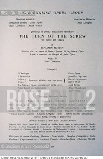 Nome:..THE TURN OF THE SCREW (IL GIRO DI VITE) ..Descrizione:..MUSICA CONTEMPORANEA / LIBRETTO DI MYFANWY PIPER DELL OPERA THE TURN OF THE SCREW DI BENJAMIN BRITTEN RAPPRESENTATA IN PRIMA ASSOLUTA IL 14/09/1954..Credit:..ARCHIVIO STORICO DEL TEATRO LA FENICE/..Costo:..A..Nazione:..ITALIA..Città:..VENEZIA..Data:..1990....La cessione dei diritti di questa immagine si intende per quanto di nostra competenza. Non comprende invece le eventuali spese  relative a diritti che potranno essere richiesti dagli Enti o persone fisiche cui appartengono eventualmente i soggetti  ripresi. Tali costi, ove necessari, e l’espletamento di qualsivoglia pratica di richiesta di concessione del permesso di pubblicazione sono esclusivamente a carico e a cura del soggetto acquirente di questa immagine.