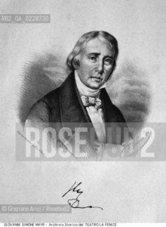 Nome:..MAYR GIOVANNI SIMONE (JOHANN SIMON MAYR)..Descrizione:..MUSICA CLASSICA COMPOSITORE / STAMPA..Credit:..ARCHIVIO STORICO DEL TEATRO LA FENICE/..Costo:..A..Nazione:..ITALIA/GERMANIA..Città:..VENEZIA..Data:..1990....La cessione dei diritti di questa immagine si intende per quanto di nostra competenza. Non comprende invece le eventuali spese  relative a diritti che potranno essere richiesti dagli Enti o persone fisiche cui appartengono eventualmente i soggetti  ripresi. Tali costi, ove necessari, e l’espletamento di qualsivoglia pratica di richiesta di concessione del permesso di pubblicazione sono esclusivamente a carico e a cura del soggetto acquirente di questa immagine.