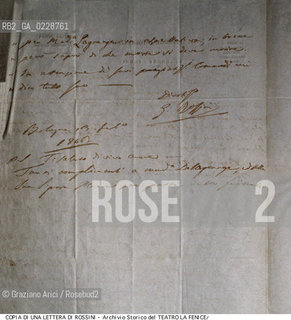 Nome:..ROSSINI GIOACHINO..Descrizione:..MUSICA CLASSICA / COPIA DI UNA LETTERA DEL COMPOSITORE DEL 13/02/1846 / PAGINA 2 ..Credit:..ARCHIVIO STORICO DEL TEATRO LA FENICE/..Costo:..A..Nazione:..ITALIA..Città:..VENEZIA..Data:..1990....La cessione dei diritti di questa immagine si intende per quanto di nostra competenza. Non comprende invece le eventuali spese  relative a diritti che potranno essere richiesti dagli Enti o persone fisiche cui appartengono eventualmente i soggetti  ripresi. Tali costi, ove necessari, e l’espletamento di qualsivoglia pratica di richiesta di concessione del permesso di pubblicazione sono esclusivamente a carico e a cura del soggetto acquirente di questa immagine.