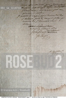 Nome:..SEMIRAMIDE..Descrizione:..MUSICA CLASSICA / COPIA DEL CONTRATTO DEL 10/08/1822 PER LOPERA DI GIOACHINO ROSSINI SEMIRAMIDE / PAGINA 2..Credit:..ARCHIVIO STORICO DEL TEATRO LA FENICE/..Costo:..A..Nazione:..ITALIA..Città:..VENEZIA..Data:..1990....La cessione dei diritti di questa immagine si intende per quanto di nostra competenza. Non comprende invece le eventuali spese  relative a diritti che potranno essere richiesti dagli Enti o persone fisiche cui appartengono eventualmente i soggetti  ripresi. Tali costi, ove necessari, e l’espletamento di qualsivoglia pratica di richiesta di concessione del permesso di pubblicazione sono esclusivamente a carico e a cura del soggetto acquirente di questa immagine.