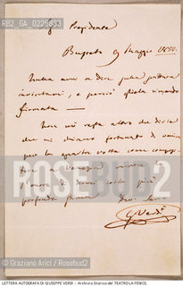 Nome: ..GRAN TEATRO LA FENICE..Descrizione: ..LETTERA AUTOGRAFA DI GIUSEPPE VERDI DEL 1852..Credit:..ARCHIVIO STORICO DEL TEATRO LA FENICE/..Costo: ..A..Nazione: ..ITALIA..Città:..VENEZIA..Data: ..1987....La cessione dei diritti di questa immagine si intende per quanto di nostra competenza. Non comprende invece le eventuali spese  relative a diritti che potranno essere richiesti dagli Enti o persone fisiche cui appartengono eventualmente i soggetti  ripresi. Tali costi, ove necessari, e l’espletamento di qualsivoglia pratica di richiesta di concessione del permesso di pubblicazione sono esclusivamente a carico e a cura del soggetto acquirente di questa immagine.