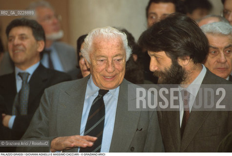Nome: ..PALAZZO GRASSI..Descrizione: ..IL PRESIDENTE DELLA FIAT GIOVANNI AGNELLI CON IL SINDACO DI VENEZIA MASSIMO CACCIARI..Credit: ..Graziano Arici/Rosebud2 ...Nazione: ..ITALIA..Città: ....Data: ..1996