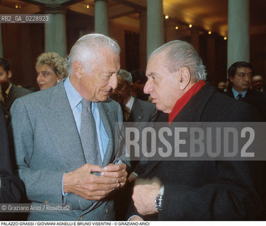 Nome: ..PALAZZO GRASSI..Descrizione: ..IL PRESIDENTE DELLA FIAT GIOVANNI AGNELLI CON IL POLITICO BRUNO VISENTINI..Credit: ..Graziano Arici/Rosebud2 ...Nazione: ..ITALIA..Città: ....Data: ..1996